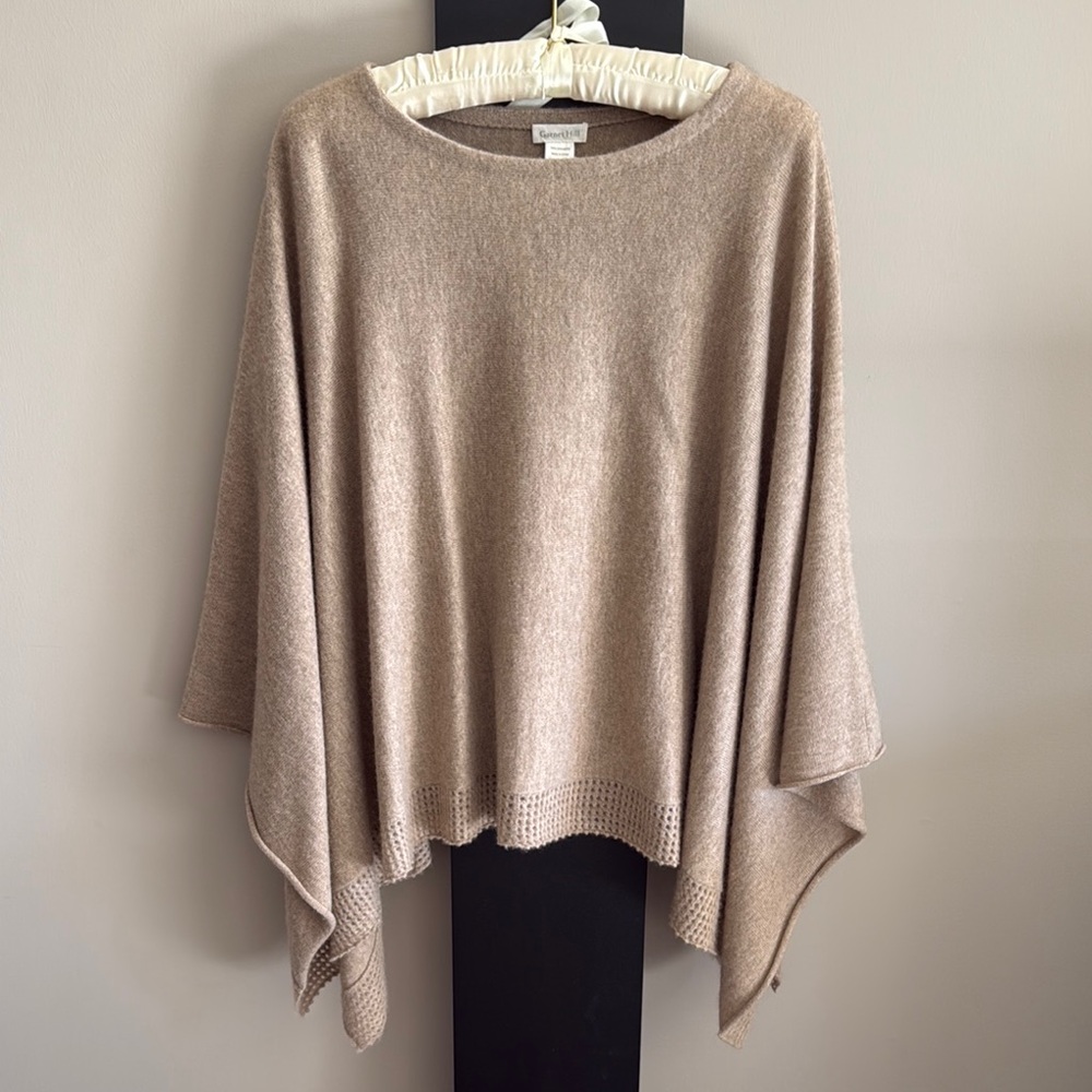 Garnet Hill Cashmere Heather Tan Poncho - Cozy Soft - One Size